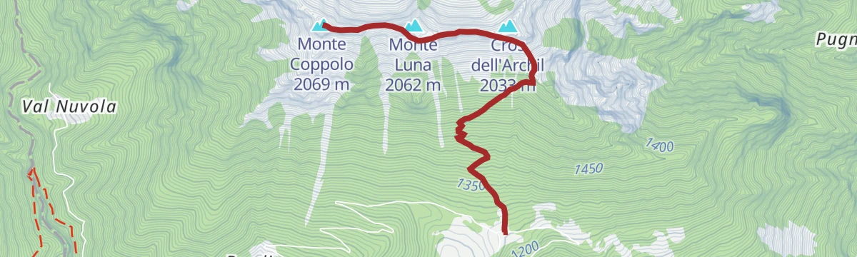 Route map: CAI path 821 of Coppolo